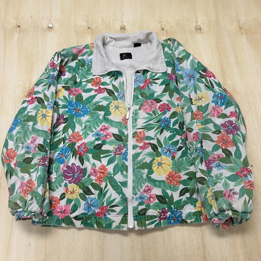 Vintage Floral Liz Sport Jacket Womens Small Multicolor Zip Lined Windbreaker